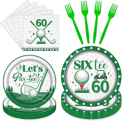Rakuto Golf 60th Birthday Party Decorations 96PCS Plates Napkins Forks | Golf by Rakuto