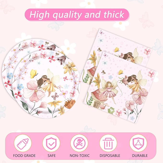41Pcs Fairy Birthday Party Decorations, Enchanted Forest Garden Party Tableware - Image 4