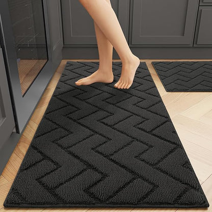 hicorfe Kitchen Rugs and Mats Sets,2 Pieces Super Absorbent Polypropylene Non-Slip Rug,Soft Comfort Floor Mat,Machine Wash for Kitchen,Hallway,Office,Sink,Laundry(20" x 32"+20" x 48",Charcoal)