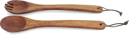 Woodard & Charles 14" Wood Salad Servers w/Leather Strap, Cherry Stain | by WoodardandCharles