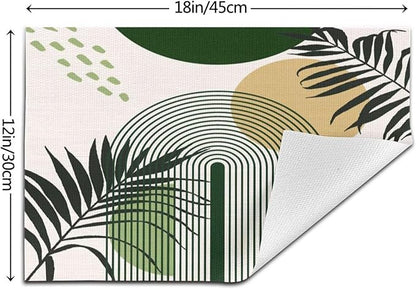 Boho Mid Century Sun Placemats Printed Modern Rainbow Leaves Green Design Washable Place Mats 12x18Inch for Dining Kitchen Farmhouse Decor 6 PCS