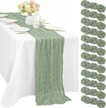 12 Pcs 10FT Sage Green Cheesecloth Table Runner 35 x 120 Inches Long Runner by Sunnyline