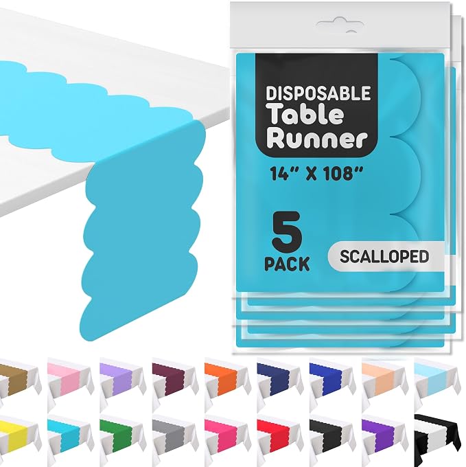 Turquoise Scallop Table Runner, Disposable Plastic, 5 Pack by Swanoo