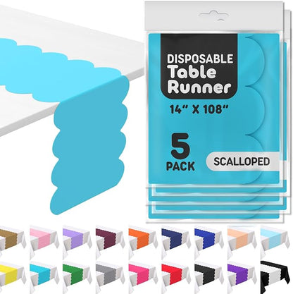 Turquoise Scallop Table Runner, Disposable Plastic, 5 Pack by Swanoo