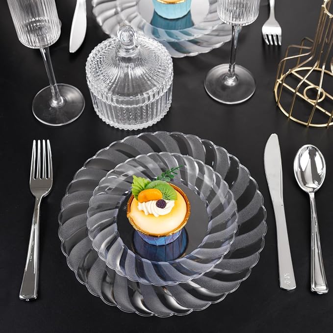 U-QE 100 Pieces Clear Plastic Plates-6 Inch Plastic Dessert Plates Disposable - Image 5