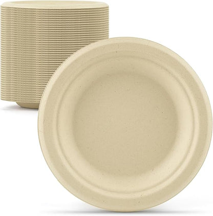 Mat Board Center, 6-Inch, 1000-Count, Compostable Plates, Natural Bamboo Fibers, Everyday Tableware -– Disposable Round Shape - Microwave-Safe - Gluten-Free - Eco-Friendly