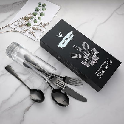 VANDBAO Black Flatware Cutlery Silverware Set 20 Pieces, Stainless Steel - Image 2