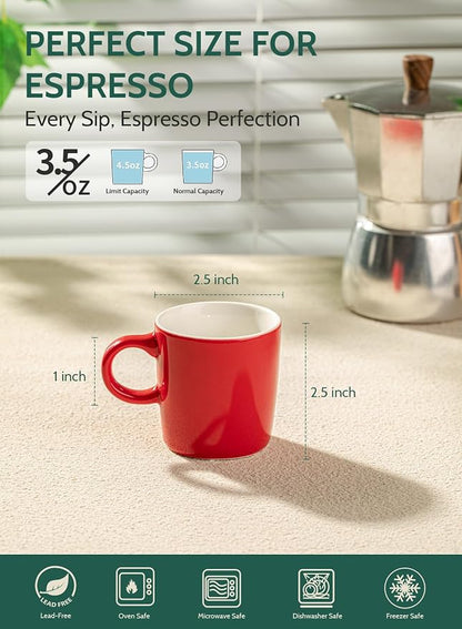 Sweese 3.5oz Porcelain Espresso Cups Set of 4, Mini Coffee Mugs Demitasse Cups - Image 2
