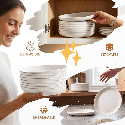 Wheat Straw Plates, 8 Inch Dessert Plates Set of 8, Unbreakable White Round - Image 6