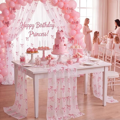 4 Pcs Pink Bow Table Runners 29 x 70 Inch White Tulle Lace Table Runner - Image 6