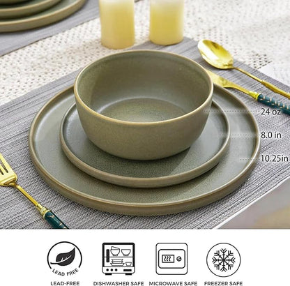 AmorArc Stoneware Dinnerware Sets for 6,Reactive Ceramic Plates and Bowls Set,Highly Chip and Crack Resistant | Dishwasher & Microwave Safe | Round Dishes Set Service for 6 (18pc)