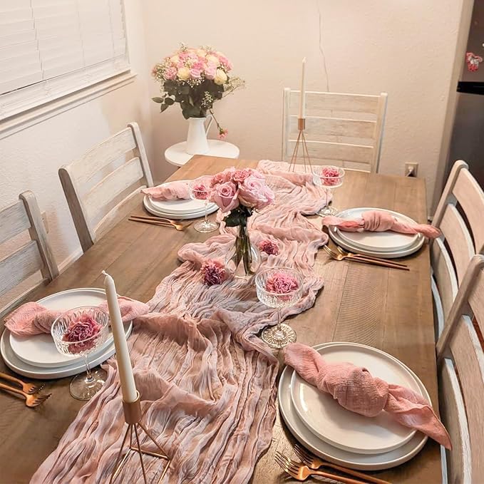12 Pack Dusty Pink Cheesecloth Table Runner 35x120 Inches Spring Summer Boho - Image 3