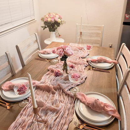 12 Pack Dusty Pink Cheesecloth Table Runner 35x120 Inches Spring Summer Boho - Image 3
