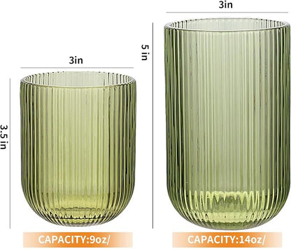 Set of 8 Ribbed Glassware, 4 Highball Glasses 14oz & 4 Rocks Drinking Glasses - Image 5