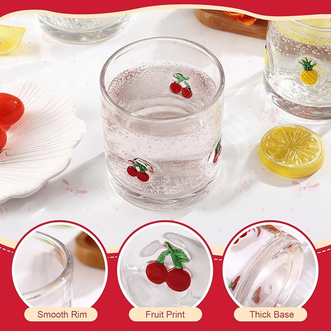 4 Pcs Fruit Icon Juice Glasses | 14oz Cute Pattern Stemless Wine Glass - Image 3