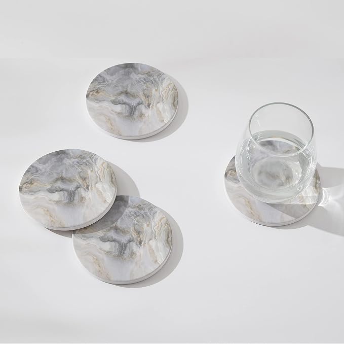 Set of 6 Abstract Gray White Marble Coasters - Image 3