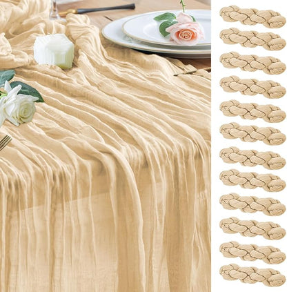 Cheesecloth Table Runner Sand 10FT Boho Gauze Runner, 12 Pack | 120 Inch Cheese by Wokceer
