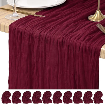 Pesonlook Cheesecloth Table Runner Burgundy, 10 Pack 17.7x108 inch, Long | by Pesonlook
