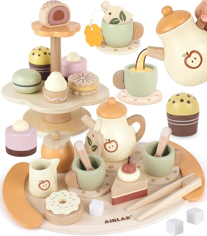 Tea Sets for 3-5 Girl Birthday Gift 3 Year Old Cupcake Toy | Wooden Play Food by AirlabStudio