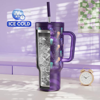 Meoky 40 oz Tumbler with Handle and Straw: Glow in the Dark Tumbler with Lid - Image 2