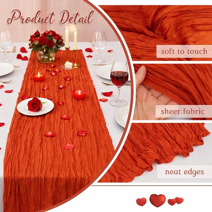 6 Pack Terracotta Cheesecloth Table Runner 35x120 Inch | 10Ft Rustic Boho Gauze - Image 2