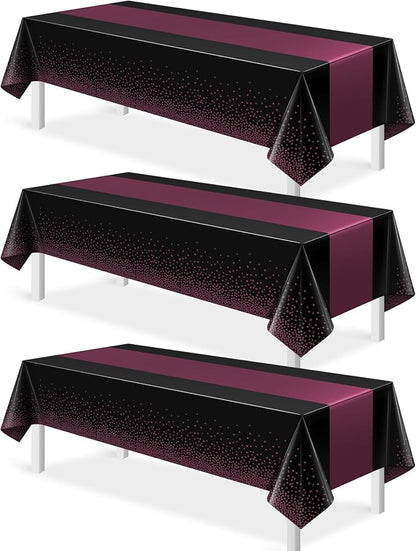 3Pcs Black and Maroon Purple Tablecloth Party Decorations, Plastic Black Table by MASHAN