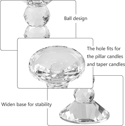 2-Pack Crystal Candle Holders, Clear Crystal Taper or Pillar Candlesticks, Table Centerpiece Home Decor for Wedding, Dining, Party(4.9in Tall)