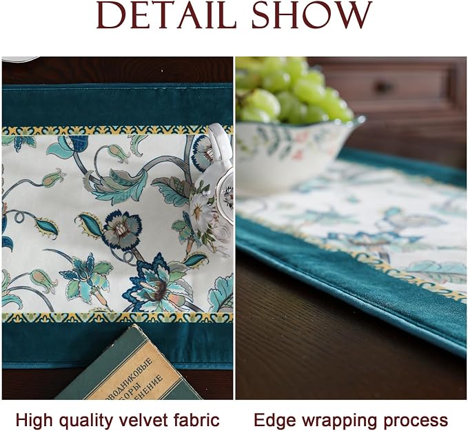 Patdrea Designer French Floral Velvet Table Runner, Decorative Runner - Image 5
