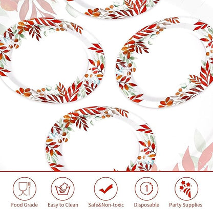 Grencian 50Pcs Fall Oval Paper Plates 10" x 12" Large Disposable Heavy Duty Fall Maple Leaves Paper Plates Autumn Leaves Seasonal Party Decorations for Thanksgiving Holiday Party Supplies