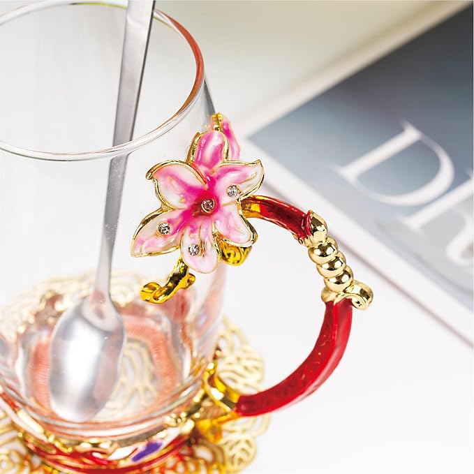 Flower Tea Cup, Lily Flower Clear Glass Fancy Coffee Mug - Image 4
