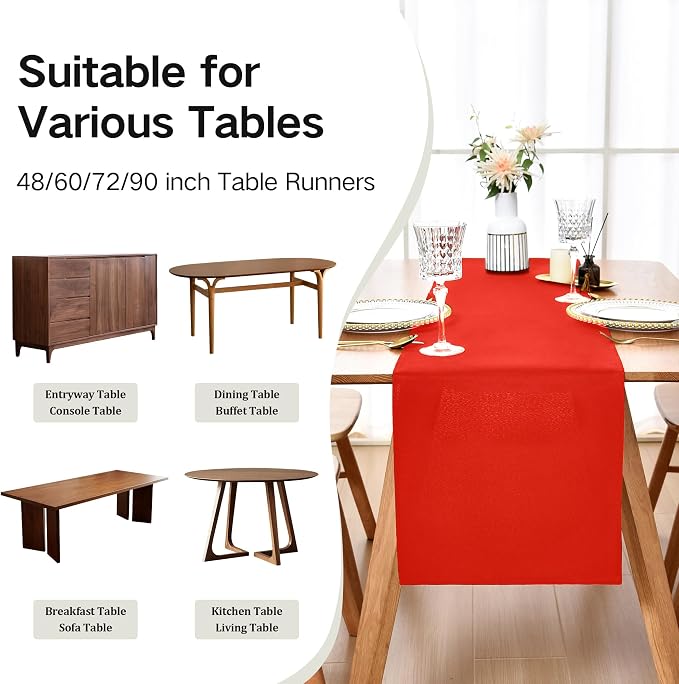 Farmhouse Red Table Runner Dining Table Runners 90 Inches Long Coffee Table - Image 5