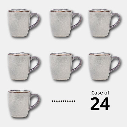 Organic Shape Highland Ceramic Mug, 24pcs 12oz Handmade Reactive Glaze Stoneware Coffee Mug with Wavy Edge, for Kitchen, Microwave & Dishwasher Safe, Scratch Resistant-grey