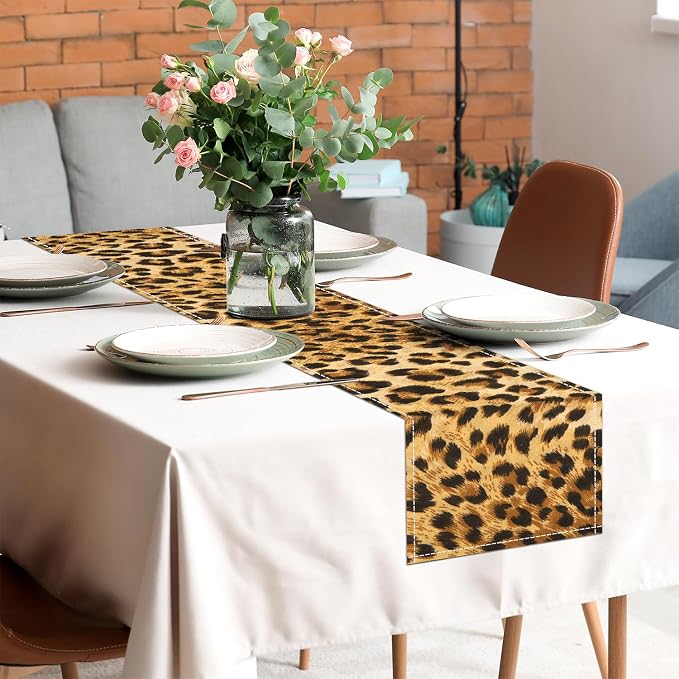 Linen Leopard Print Table Runner 13x71 Inch Farmhouse Western Leopard Decor - Image 4
