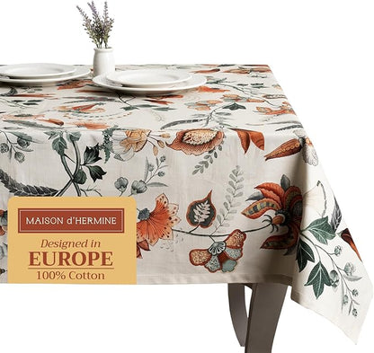 Maison d' Hermine Table Cloth Rectangle Table 100% Cotton 60 x 90 Inches Fall Tablecloth Reusable Everyday Use for Thanksgiving Christmas Decorations Dining Farmhouse Party (Dalida)