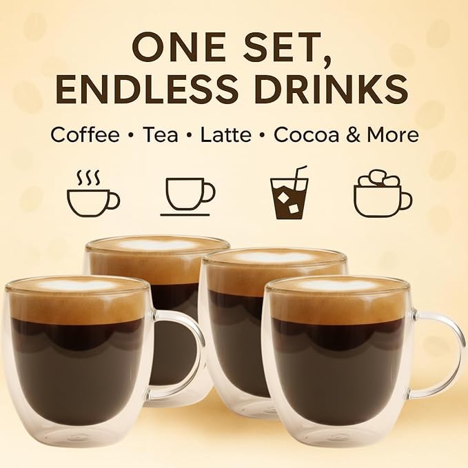 Casafoyer 9 Oz Double Wall Glass Coffee Cups Set of 4, Borosilicate Espresso - Image 5