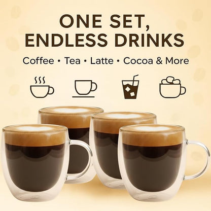 Casafoyer 9 Oz Double Wall Glass Coffee Cups Set of 4, Borosilicate Espresso - Image 5