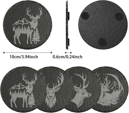4Pcs Slate Coasters with Deer Pattern, Round 3.94 inch Cup Mats - Image 7