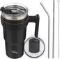Konokyo 20 oz Tumbler with Handle and Straw, Insulated Travel Mug | Black; by Konokyo