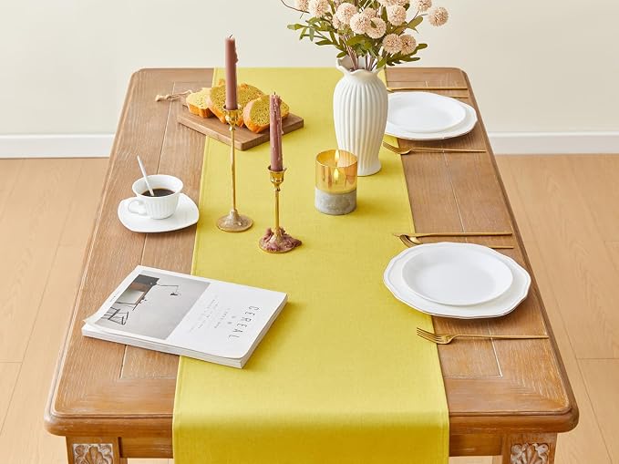 YATOJUZI Yellow Table Runner Seasonal Autumn Kitchen Dining Coffee Table - Image 2