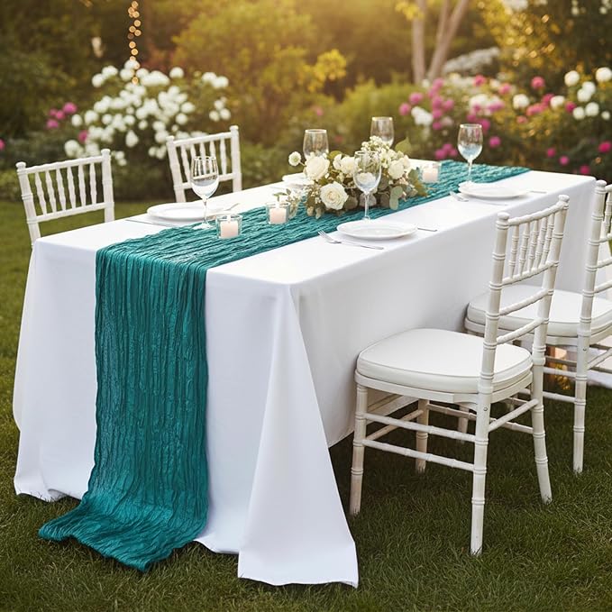 8 Pack Teal Green Cheesecloth Table Runner 120 Inch Boho Wedding Decor | - Image 8