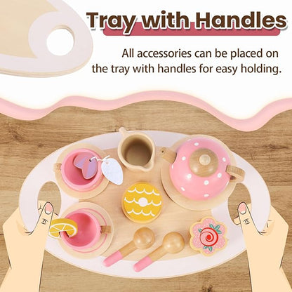 Tea Party Set for Little Girls, Wooden Tea Set for Toddlers 1-3 | Girls Tea - Image 4