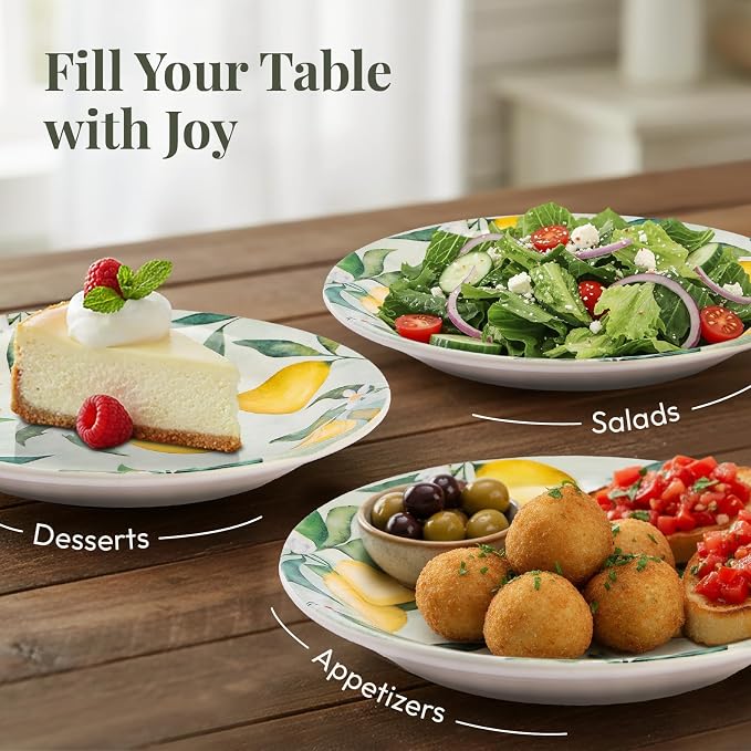 Bico Lemon Dreams Salad Plates Set of 4, 8.75 Inch Ceramic Dessert Plates - Image 4