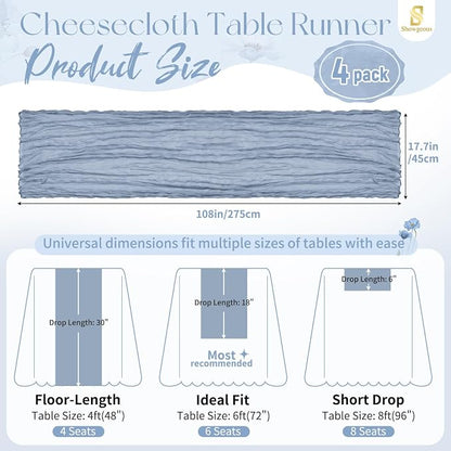 Showgeous 4 Pack Dusty Blue Cheesecloth Table Runner, 17 x 108 Inches | Boho - Image 2