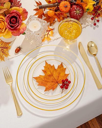 bUCLA 300Pcs Clear Gold Plastic Disposable Dinnerware Set - Image 3