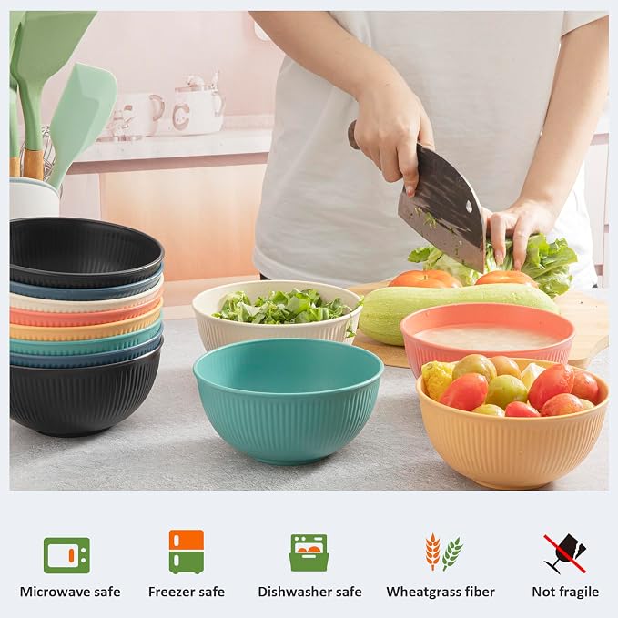 12Pack 24 oz Unbreakable Cereal Bowls, Reusable Plastic Lightweight Bowls - Image 3