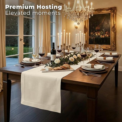 Signature Linen™ by D'Moksha Ivory Table Runner 90 Inches Long, 100% Pure Linen - Image 3