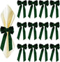 Dark Green Velvet Bow Napkin Rings Set of 12 - Luxury Soft Velvet Napkin Holders, Elegant Bow Design for Christmas Holiday Dinner Wedding Party Table Decor