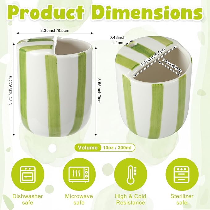 Ceramic Mug with Sip Hole 10 oz Novelty Green Striped Ceramic Coffee Mug Hand - Image 2