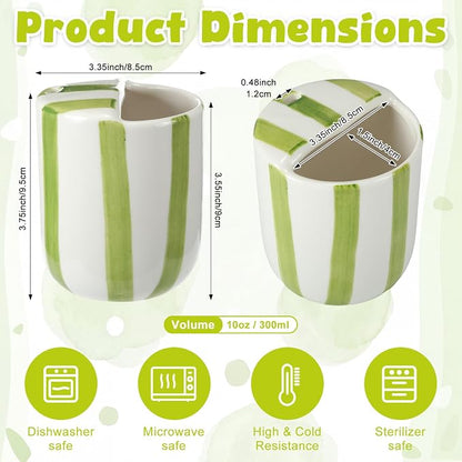 Ceramic Mug with Sip Hole 10 oz Novelty Green Striped Ceramic Coffee Mug Hand - Image 2