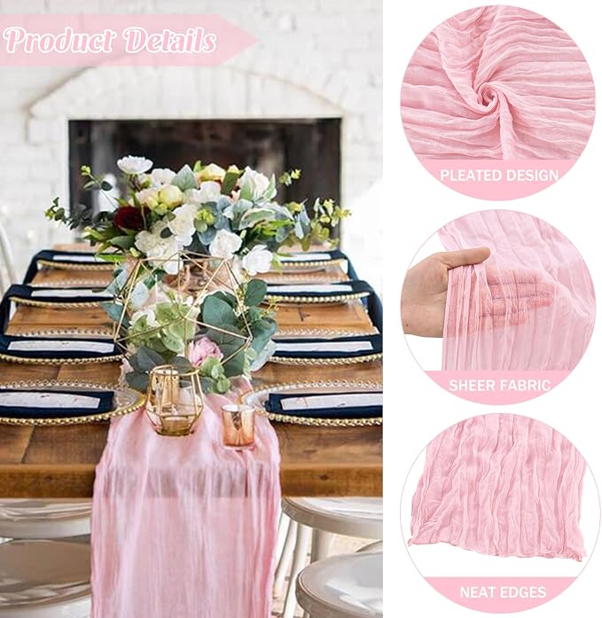 6 Pieces Pink 10FT Cheesecloth Table Runner Boho Gauze Fabric Table Runner - Image 2